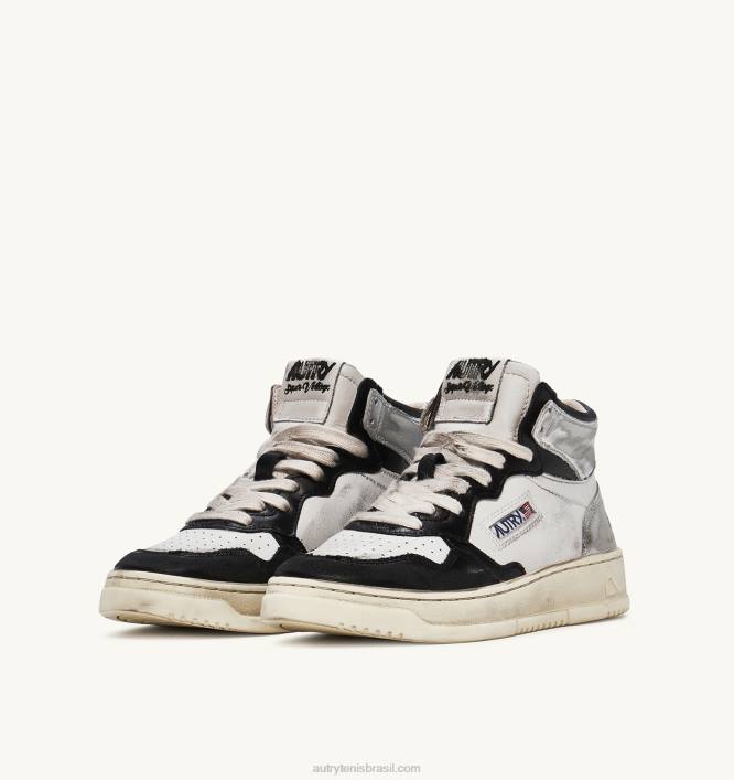 mulheres tênis mid super vintage em couro branco preto e prata Autry 86XF204 - Image 2