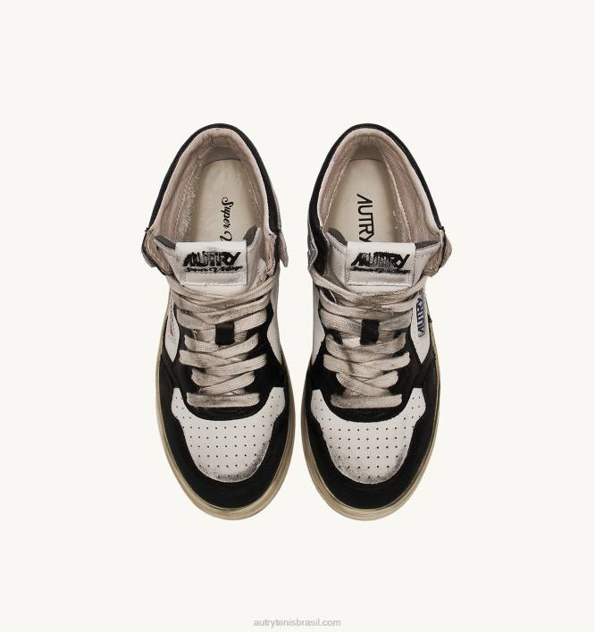 mulheres tênis mid super vintage em couro branco preto e prata Autry 86XF204 - Image 5