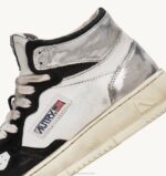 mulheres tênis mid super vintage em couro branco preto e prata Autry 86XF204 - Image 6